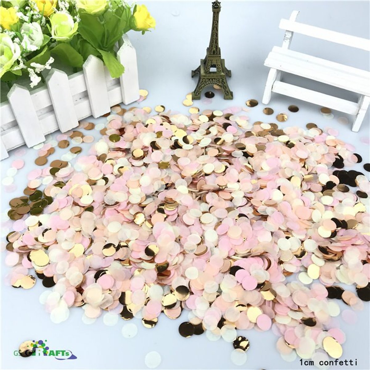 Mini Confetti Stippen 20 gram | Zalmroze en Goud | Verjaardag | Feest Accessoires